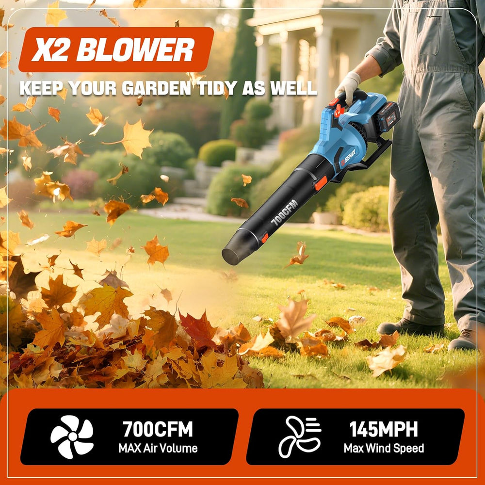 SENIX Leaf Blower Cordless, 40V Max Electric Leaf Blowers, Brushless, Handheld, Up to 700 CFM and 145 MPH, 2 Speed Mode, Cruise Control, Includes 2 x 4.0Ah Battery and Charger (BLAX2-M2) 1496