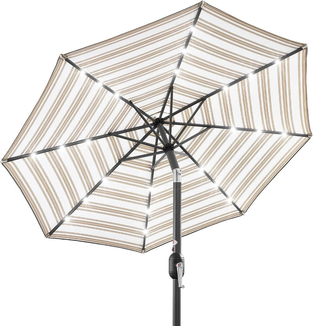 Best Choice Products 10ft Solar Polyester LED Lighted Patio Umbrella w/Tilt Adjustment and UV-Resistant Fabric - Striped Tan - F2 - 1990