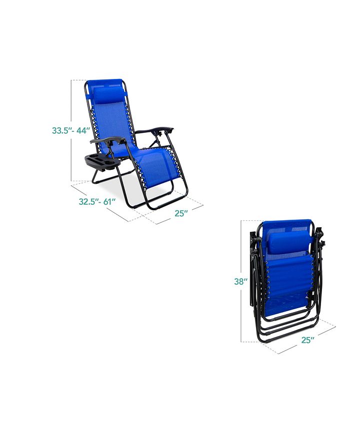 Best Choice Products Set of 2 Zero Gravity Lounge Chair Recliners for Patio, Pool w/ Cup Holder Tray - Blue - M9 - 1971