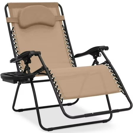 Best Choice Products Oversized Zero Gravity Chair, Folding Outdoor Patio Recliner w/ Cup Holder - Tan -D2-1014