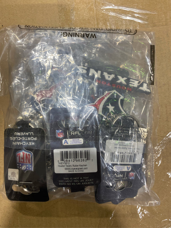 Lot of 10 - Team Sports America NFL Houston Texans Bold Sporty Rubber Keychain - 5" Long x 3" Wide x 0.2" High - B8 - 553