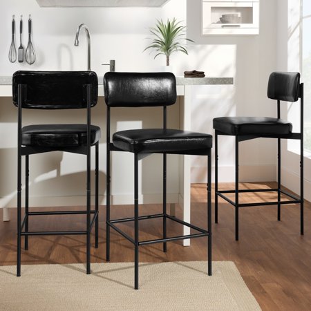 Best Choice Products Set of 3, Armless Counter Height Bar Stools, Modern PU Faux Leather Stools - Midnight Black - H5 - 1053