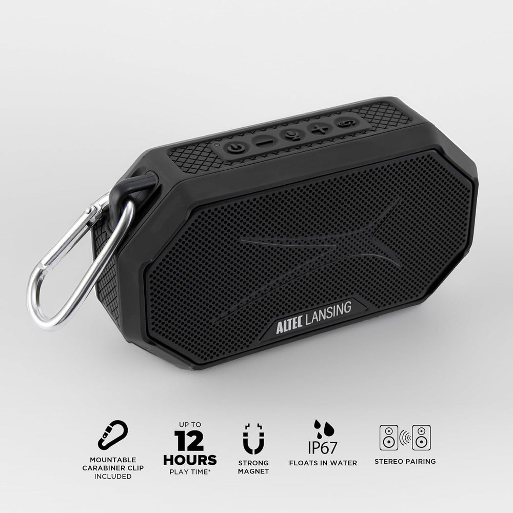 Altec Lansing Portable Bluetooth Speaker HYDRAMINI 2.0, IP67 Waterproof, Portable Speaker, 12h Playtime, Wireless Pairing, USB-C Quick Charge, Magnetic Bluetooth, Voice Assistant Integration - C11 - 504