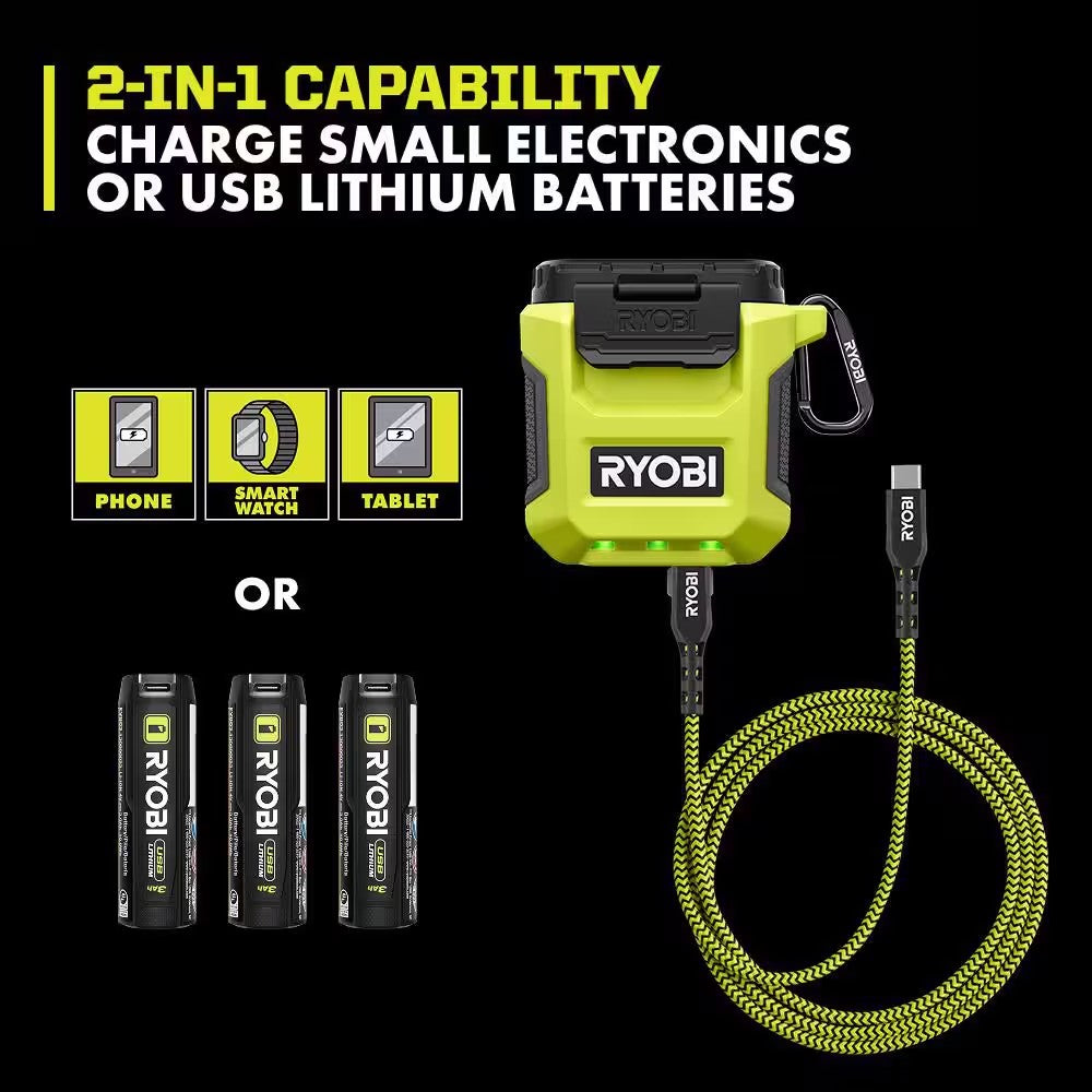 RYOBI USB Lithium 3-Port Charger and Power Source 1673