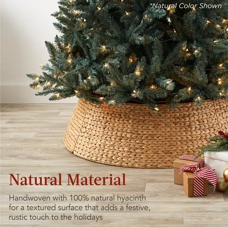 Best Choice Products 42in Woven Hyacinth Christmas Tree Collar, Tree Skirt Accessory w/ Cord Cut-Out - Tobacco -E1-1640