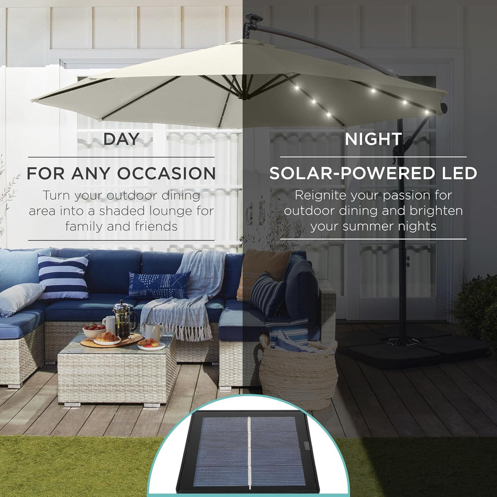 Best Choice Products 10ft Solar LED Offset Cantilever Hanging Market Patio Umbrella, 8 Sturdy Ribs, Easy Adjustment - Ivory 1494