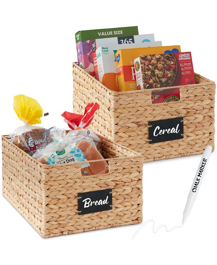 Best Choice Products Set of 2 16in Woven Water Hyacinth Pantry Baskets w/ Chalkboard Label, Chalk Marker - Tan/Beige - E9 - 1047