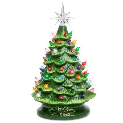 Best Choice Products 15in Pre-Lit Hand-Painted Ceramic Tabletop Christmas Tree w/ 64 Lights - Green - E9 - 1057