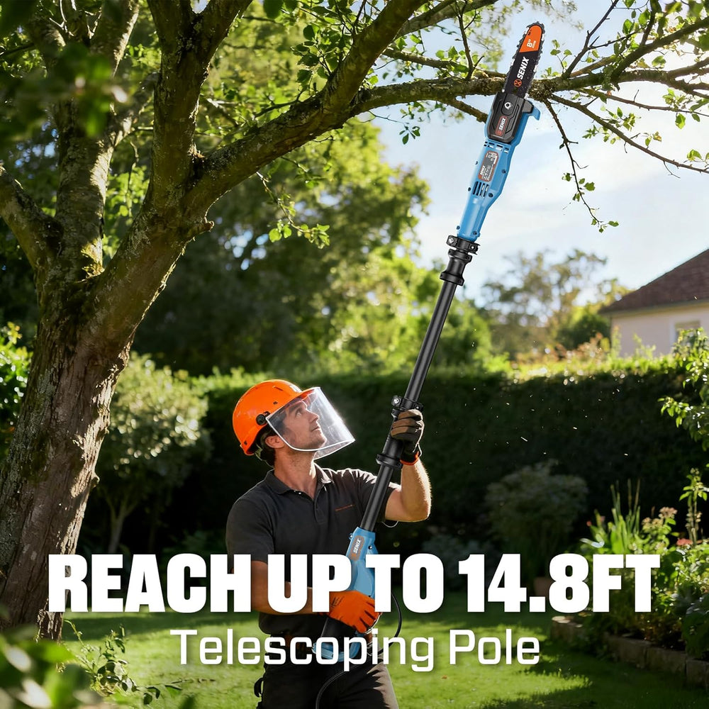 SENIX 8A Corded Electric Pole Saw | 8-Inch Cutting Bar & 14.8ft Max Reach Telescoping Pole, Lightweight Branch Cutter for Effortless Tree Trimming and Pruning 1447