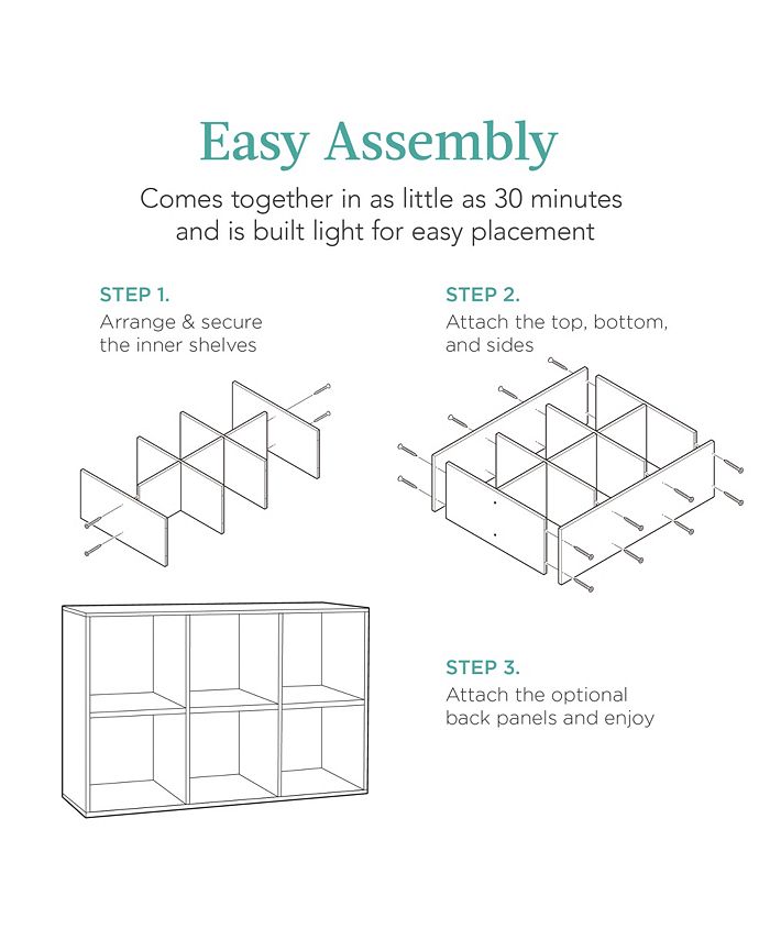 Best Choice Products 6-Cube Bookshelf, 13.5in Display Storage System, Organizer w/ Removable Back Panels - White -M6-0026