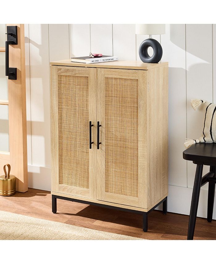Best Choice Products 2-Door Natural Rattan 34 x 24in Storage Cabinet for Bathroom, Living, Dining w/ Adjustable Shelves - Tan/Beige- G10 - 1048