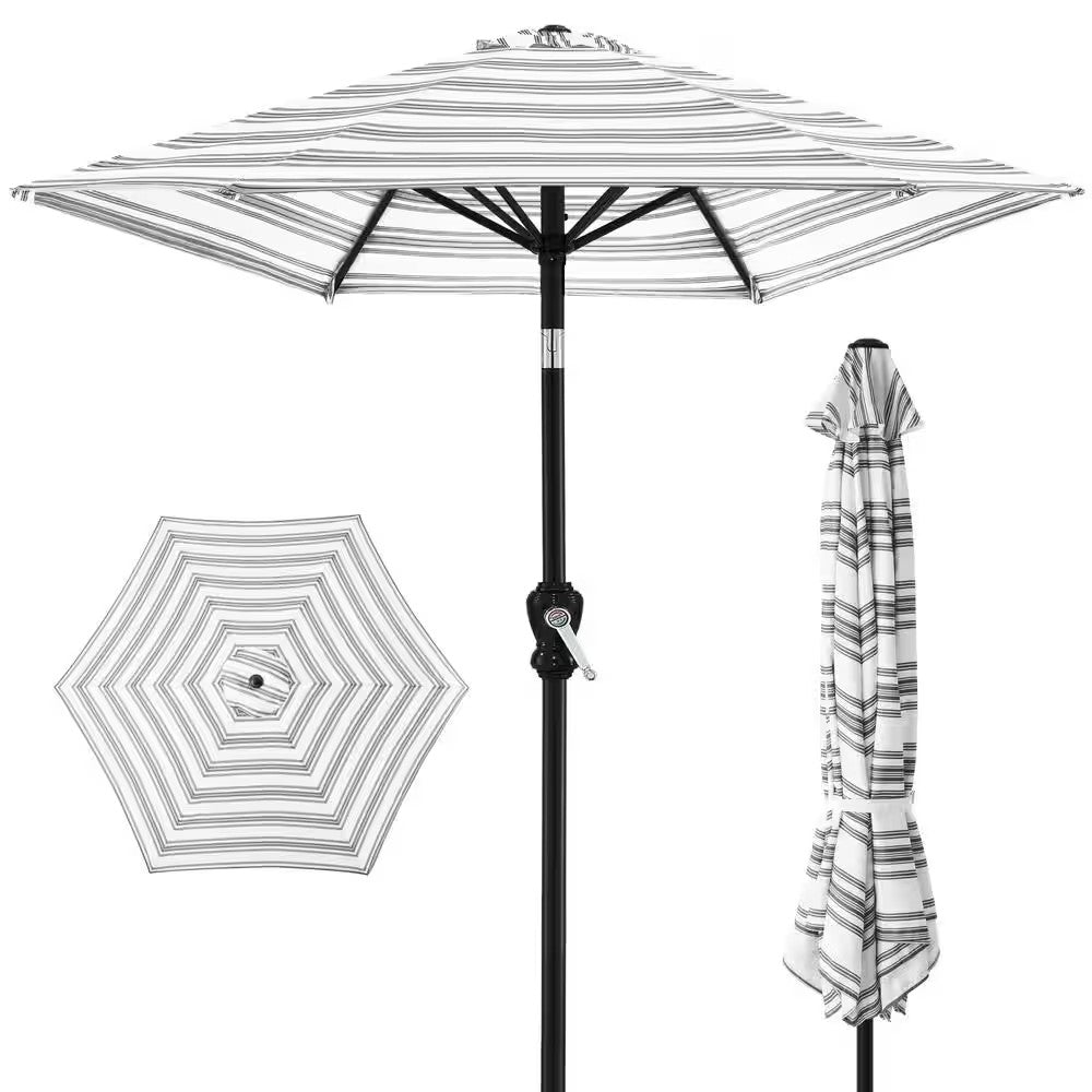 10 ft. Steel Market Tilt and Crank Patio Umbrella in Gray Stripe - K13 - 1935