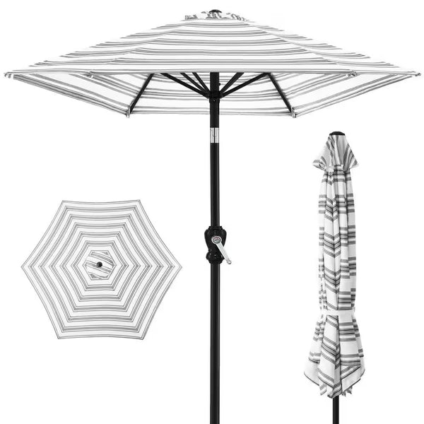 10 ft. Steel Market Tilt and Crank Patio Umbrella in Gray Stripe - K13 - 1935