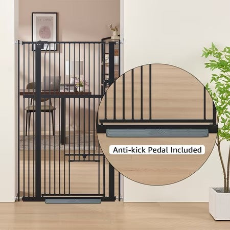 unipaws 56" Tall Baby Gate with Cat Door, 31-37" Wide Pressure Mounted Dog Gate for Stair Doorway, Walk Through Pet Gate, Black - H10 - 220