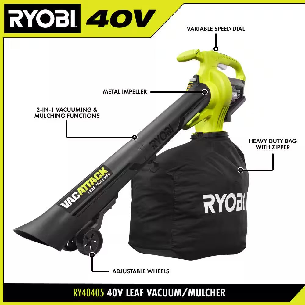 RYOBI 40V Vac Attack Cordless Battery Leaf Vacuum/Mulcher (Tool Only) B1041