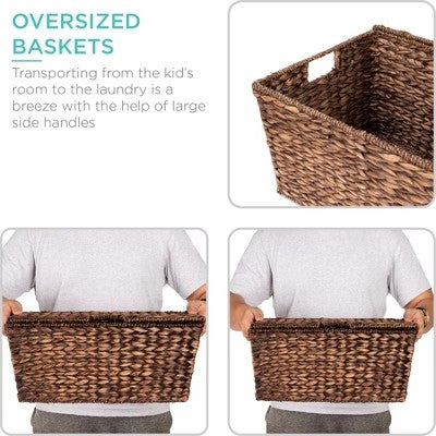 Best Choice Products Set of 2 XL Water Hyacinth Woven Tapered Storage Basket Chests w/ Attached Lid, Handle Hole - C1 - 992