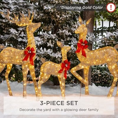 Best Choice Products 3-Piece Lighted Christmas Deer Set Outdoor Yard Decoration w/ 360 LED Lights, Stakes - White- B4 - 459