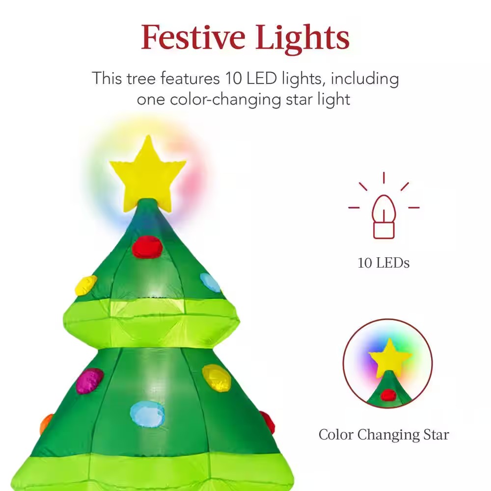 10 ft. Height by 5 ft. Width Inflatable Christmas Tree with 10 LED Lights - B4 - 461