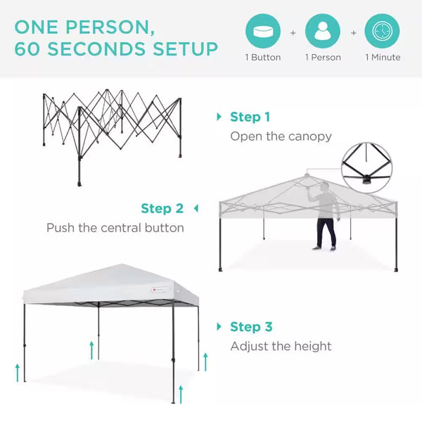 12 ft. x 12 ft. White Easy Setup Pop Up Canopy Instant Portable Tent with 1-Button Push and Carry Case -H1-0642