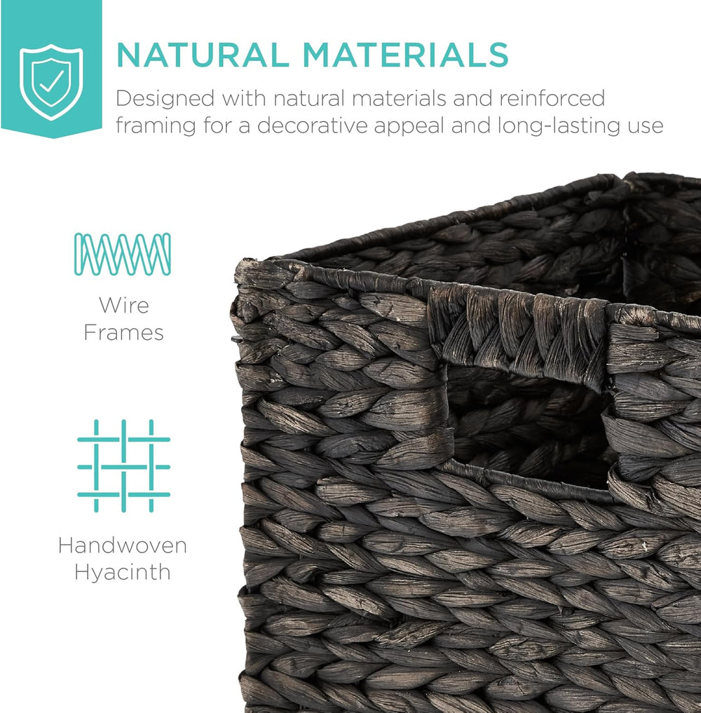 Best Choice Products 13x13in Pack of 5 Cube Storage Baskets, Water Hyacinth Multipurpose Collapsible Organizers, Handwoven Laundry Totes for Laundry, Living Room, Kids Room & Nursery - Black - A10 - 1473