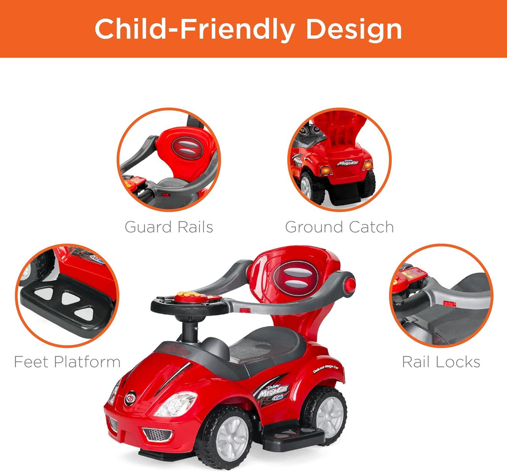 Best Choice Products Kids 3-in-1 Push and Pedal Car Toddler Ride On w/Handle, Horn, Music - Red - K2 - 1967