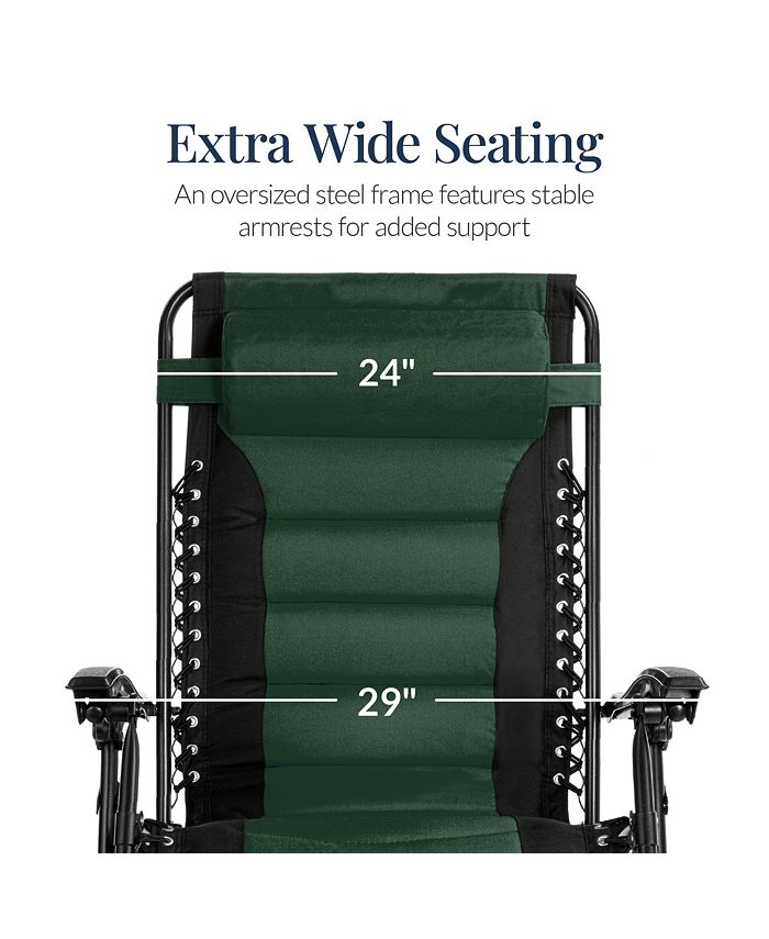 Best Choice Products Oversized Padded Zero Gravity Chair, Folding Outdoor Patio Recliner w/ Side Tray - Multi - M6 - 1952