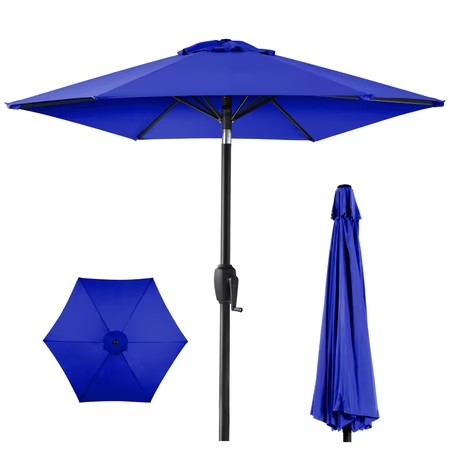 Best Choice Products 7.5ft Heavy-Duty Outdoor Market Patio Umbrella w/ Push Button Tilt, Easy Crank - Cobalt Blue - F2 - 96