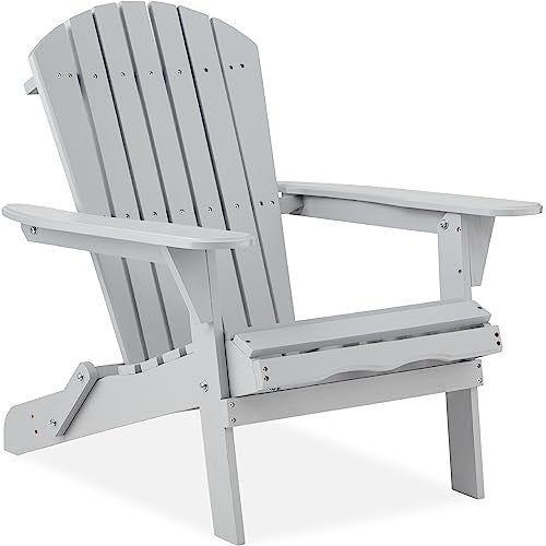 Folding Wooden Adirondack Chair, Accent Furniture W/ Natural Woodgrain - Slate Gray -B10-0588