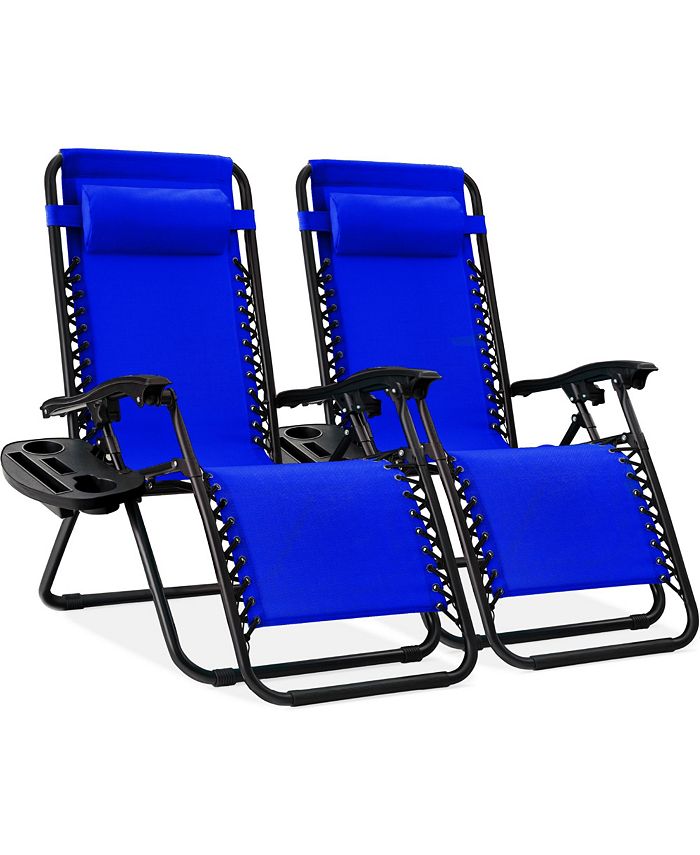 Best Choice Products Set of 2 Zero Gravity Lounge Chair Recliners for Patio, Pool w/ Cup Holder Tray - Blue - M9 - 1971