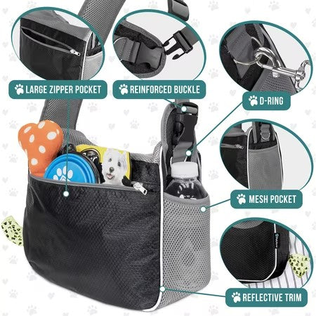 PetAmi Small Dog Sling Carrier, Soft-Sided Crossbody Puppy Carrying Purse Bag, Adjustable Sling Pet Pouch to Wear Medium Dog Cat Travel, Dog Bag for Traveling, Breathable, Poop Bag Dispenser, Black -E10-1877