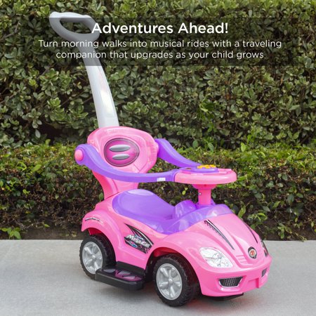 Best Choice Products 3-in-1 Kids Push and Pedal Toddler Ride On Wagon Play Toy Stroller w/ Sounds, Handle, Horn - Pink -B4-0477