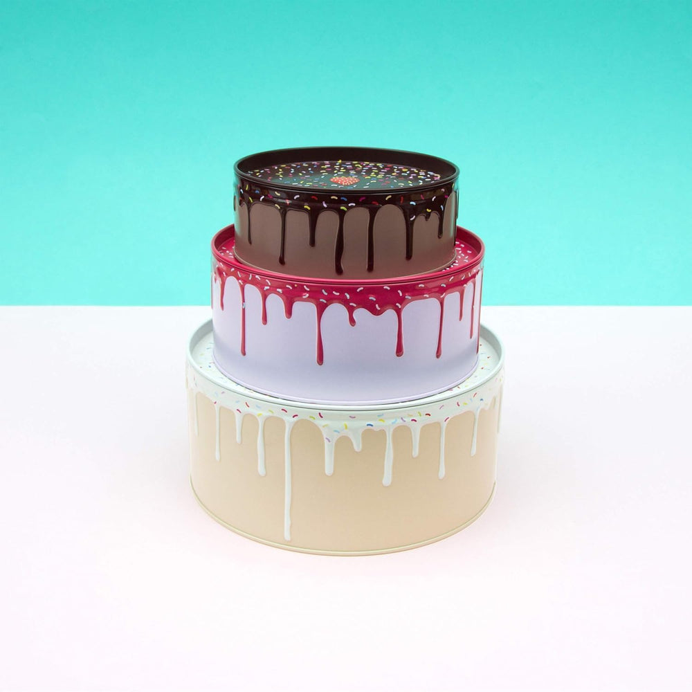 Suck UK Cookie Tin - Round Cake Tins with Lids - Novelty Cookies Jar - Cake Storage Container - Air Tight Birthday Cookie Box - Kitchen Storage Tins - Large Stackable Metal Tin Nesting - Set of 3 - G14 - 286