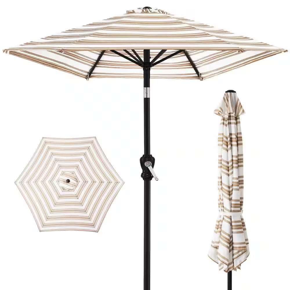 10 ft. Steel Market Tilt and Crank Patio Umbrella in Tan Stripe -F4-1979