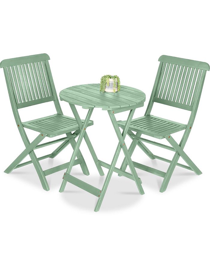 Best Choice Products 3-Piece Acacia Wood Bistro Set, Folding Patio Furniture w/ 2 Chairs, Table - Green -M8-0042