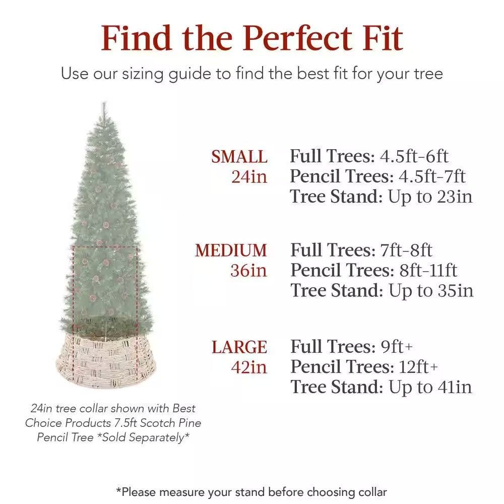 24 in. Basket Woven Hyacinth Christmas Cellulose Tree Collar, Skirt Accessory with Cord Cut-Out in White Washed -E3-1946