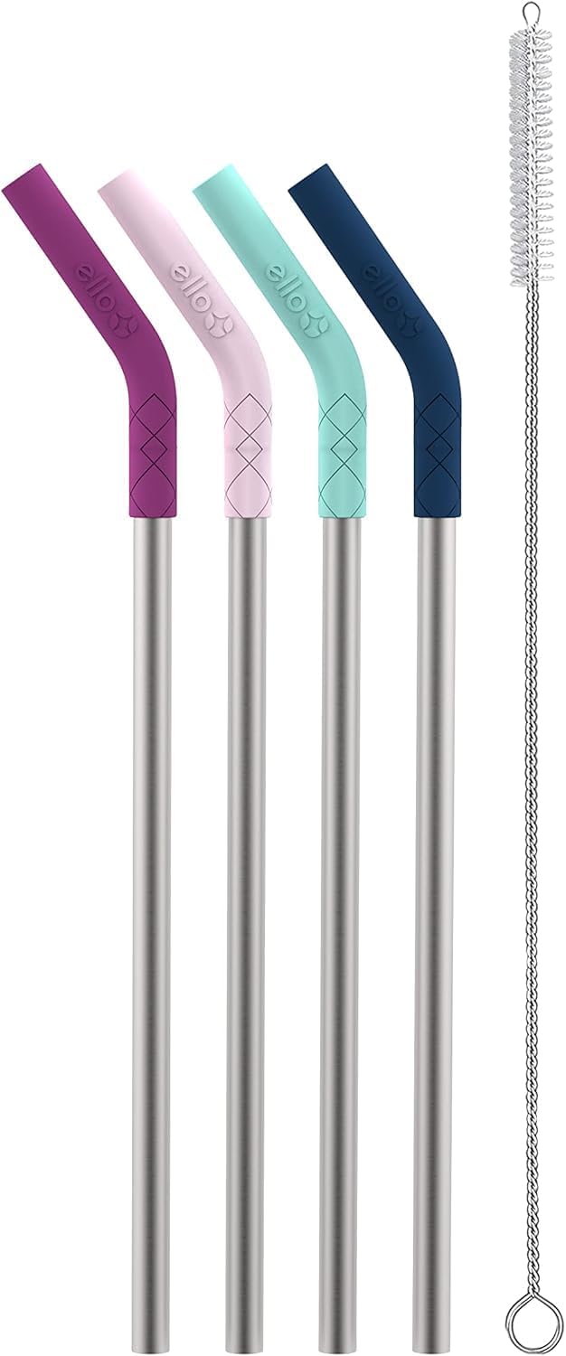 Ello Impact 4 Pack Reusable Metal Straws with Sili