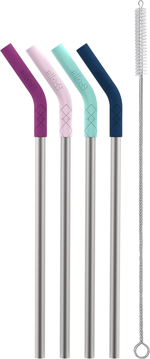 Ello Impact 4 Pack Reusable Metal Straws with Sili