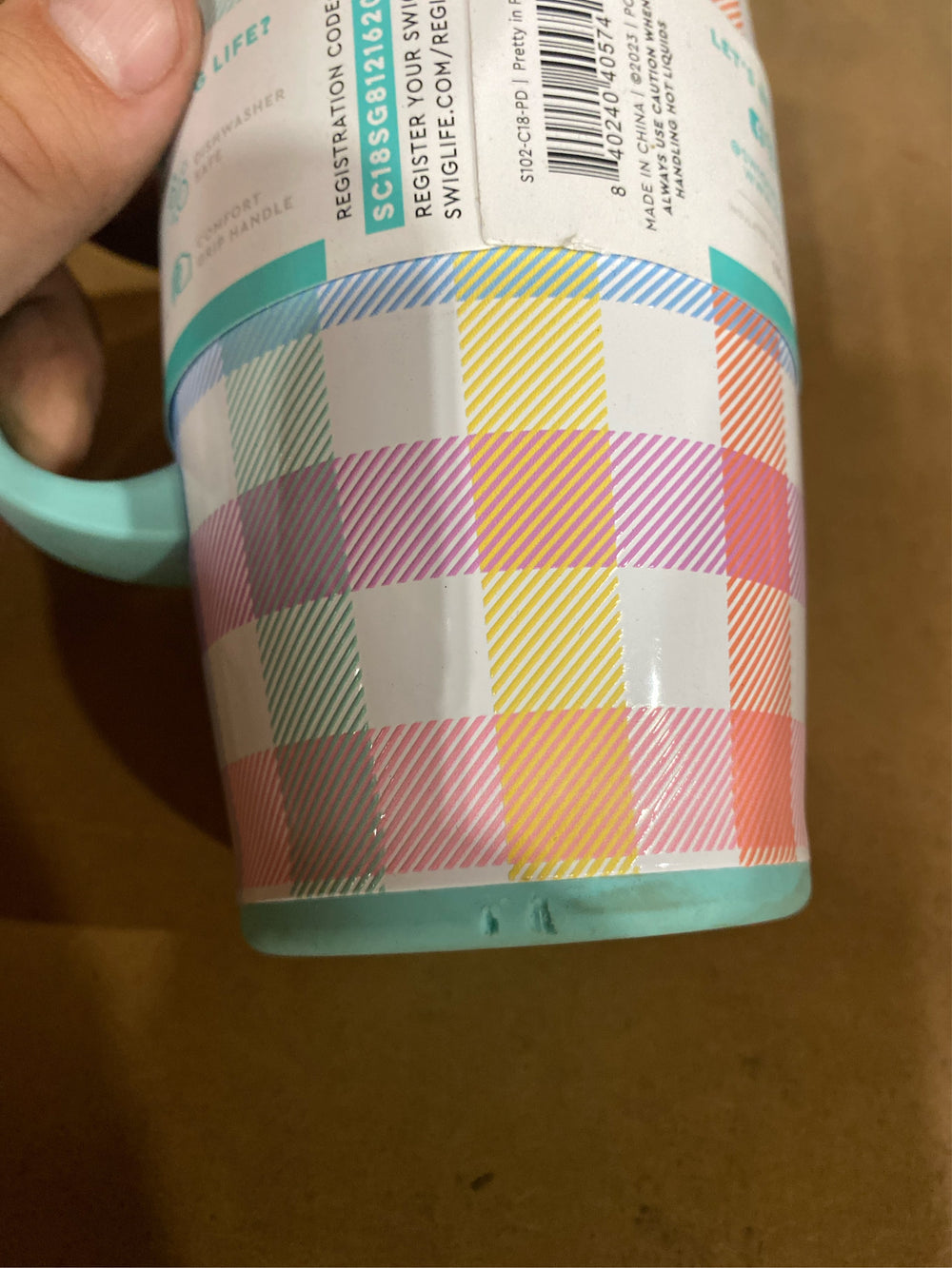Swig Life 18oz Travel Mug | Insulated Stainless Steel Tumbler with Handle | Pretty in Plaid - K1 - 1376