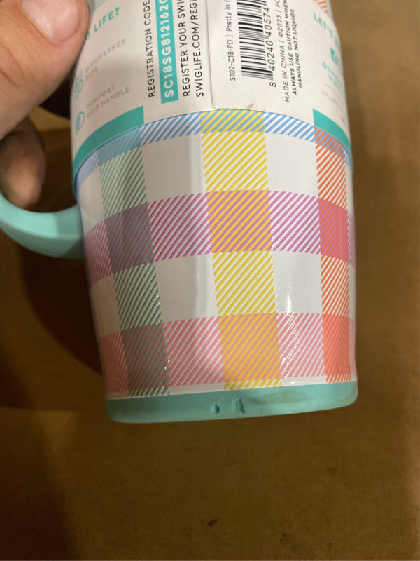 Swig Life 18oz Travel Mug | Insulated Stainless Steel Tumbler with Handle | Pretty in Plaid - K1 - 1376