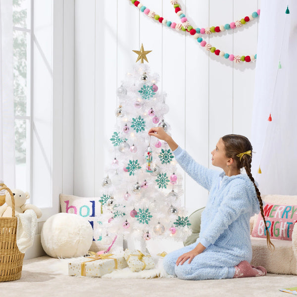 Best Choice Products 4ft Prelit Colored Christmas Tree Artificial Tree Holiday Decor w/ LED Lights - White Tinsel 1842