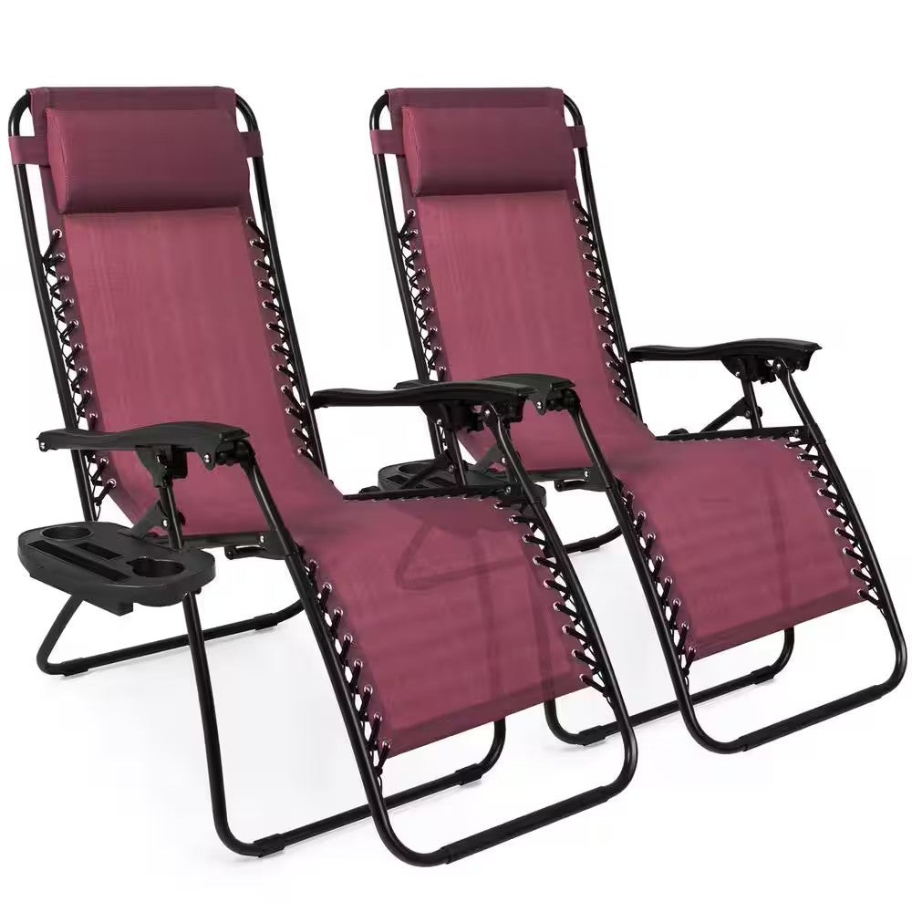 Burgundy Zero Gravity Metal Reclining Lawn Chair - H1 - 1951