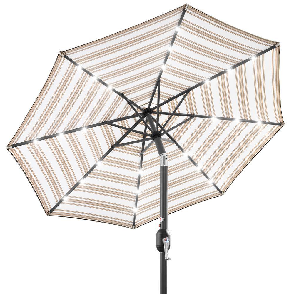 10 ft. Market Solar LED Lighted Tilt Patio Umbrella with UV-Resistant Fabric in Tan Stripe - A4 - 502