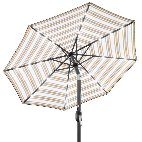 10 ft. Market Solar LED Lighted Tilt Patio Umbrella with UV-Resistant Fabric in Tan Stripe - A4 - 502