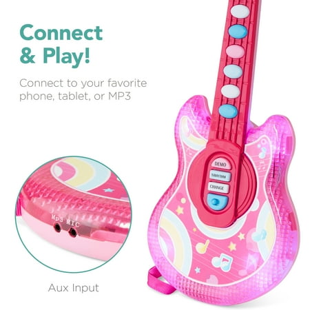 Best Choice Products 19in Kids Flash Guitar, Pretend Play Musical Instrument Toy for Toddlers w/ Mic, Stand - Pink - K7 - 1587
