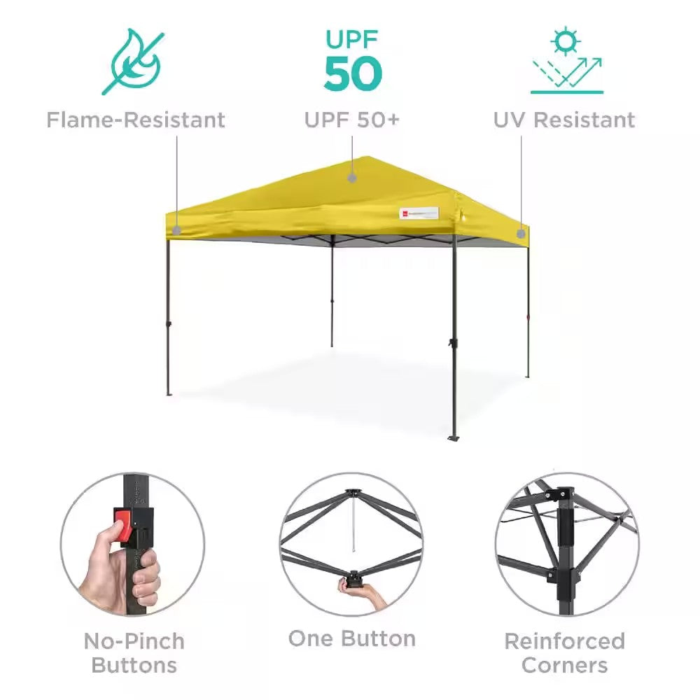 10 ft. x 10 ft. Yellow Easy Setup Pop Up Canopy Instant Portable Tent with 1-Button Push and Carry Case -M10-1938