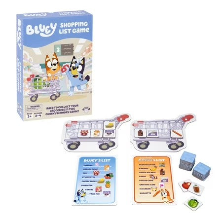Bluey Shopping List Game, Join Bluey, Bingo, Bandit & Chilli On a Fun Supermarket Adventure, Race To Fill Your Trolley In This Fun Memory and Matching Game, 2-4 players, Ages 3+ -F7-0090
