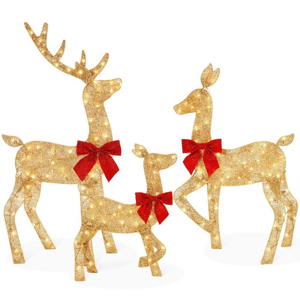 48 in. Gold LED Metal Deer Family Christmas Yard Decor - E2 - 956