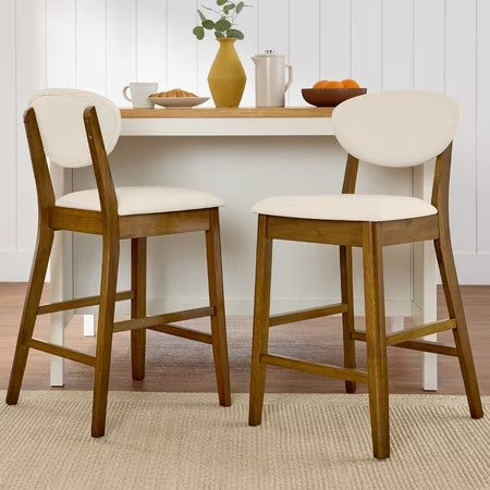 Best Choice Products Set of 2 Counter-Height Bar Stools, Armless W/ Upholstered Seat Cushion & Backrest - Walnut/Cream -H1-0643