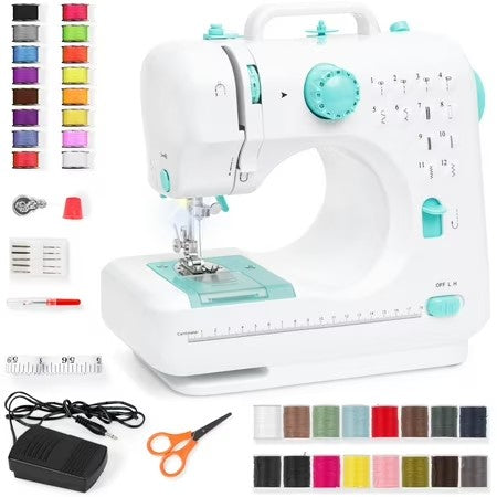 Best Choice Products 6V Portable Sewing Machine, 42-Piece Beginners Kit w/ 12 Stitch Patterns - Teal/White - C1 - 993