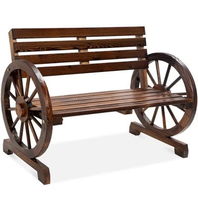 Best Choice Products 2-Person Wooden Wagon Wheel Bench for Patio, Garden, Outdoor Lounging w/ Rustic Design - Brown 1979